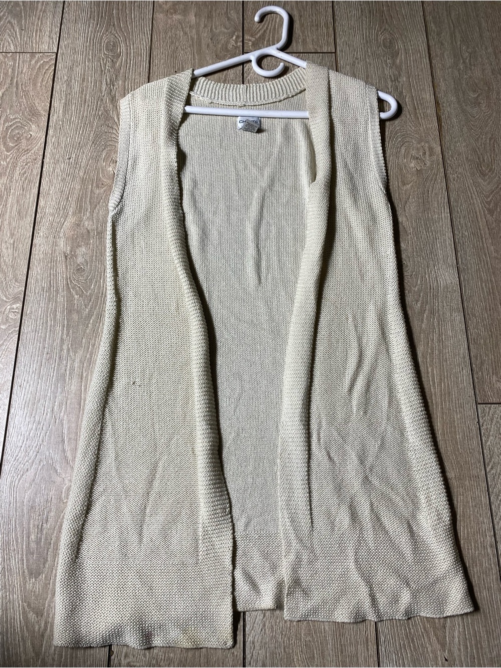 Chico’s Open Front Sleeveless Duster Cardigan Sweater Vest Cream Neutral Minimal